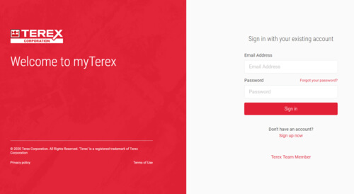 My.Terex.com login screen